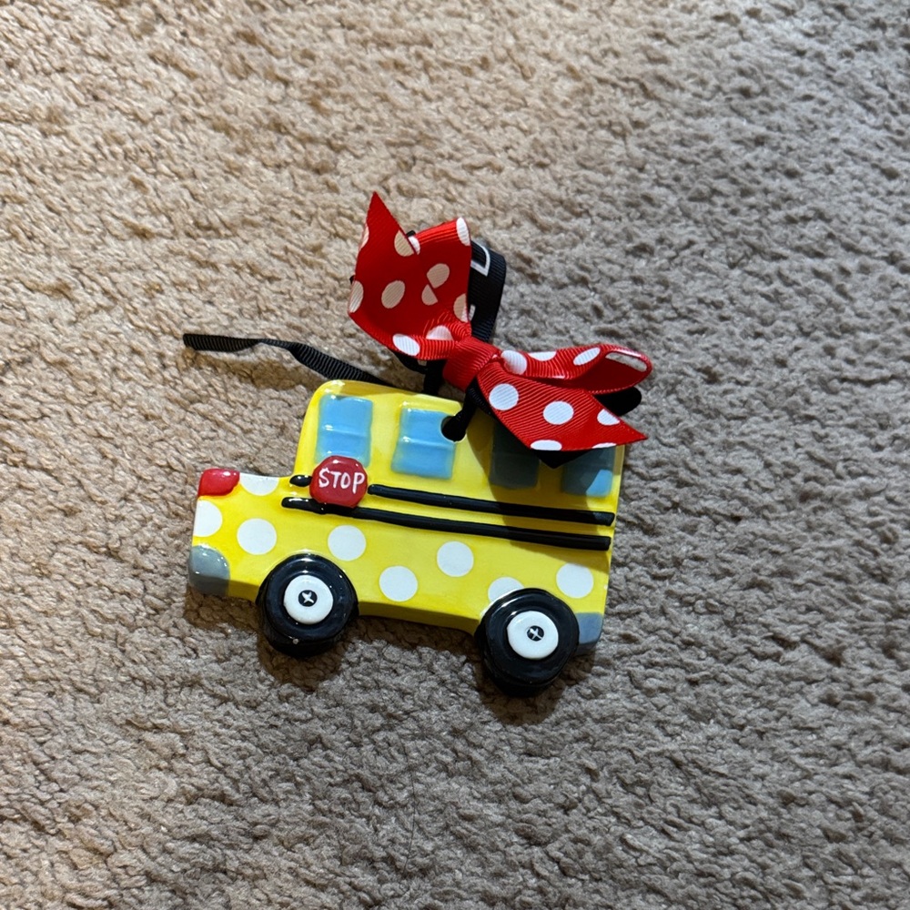 Hallmark Yellow School Bus Ornament with Red Polka Dot Bow